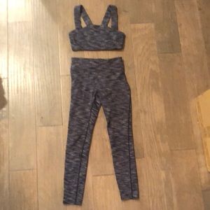Outdoor Voices Blue Heathered Bra & Legging Set